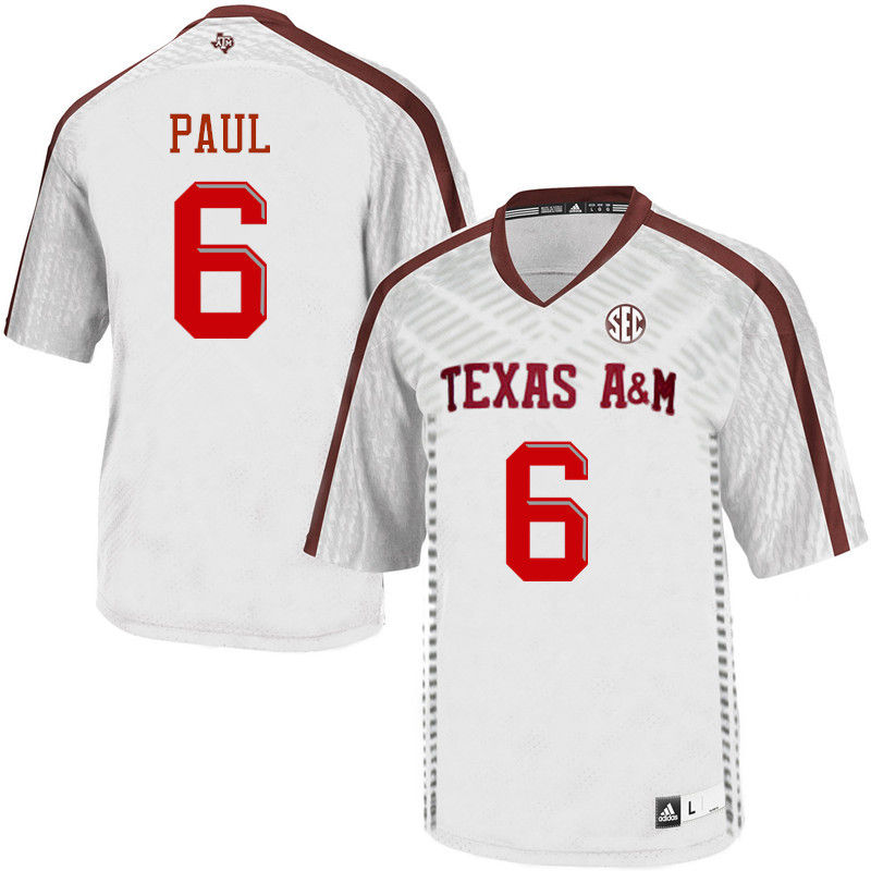 Men #6 Roshauud Paul Texas A&M Aggies College Football Jerseys-White